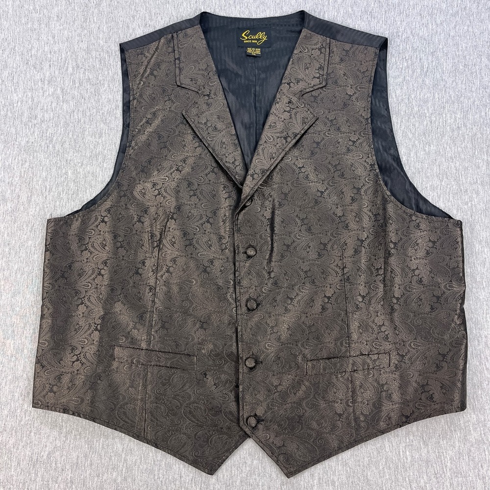 Scully Western Vest Mens XXL Brown Paisley 5-Button Cinch-Back Frontier Cowboy